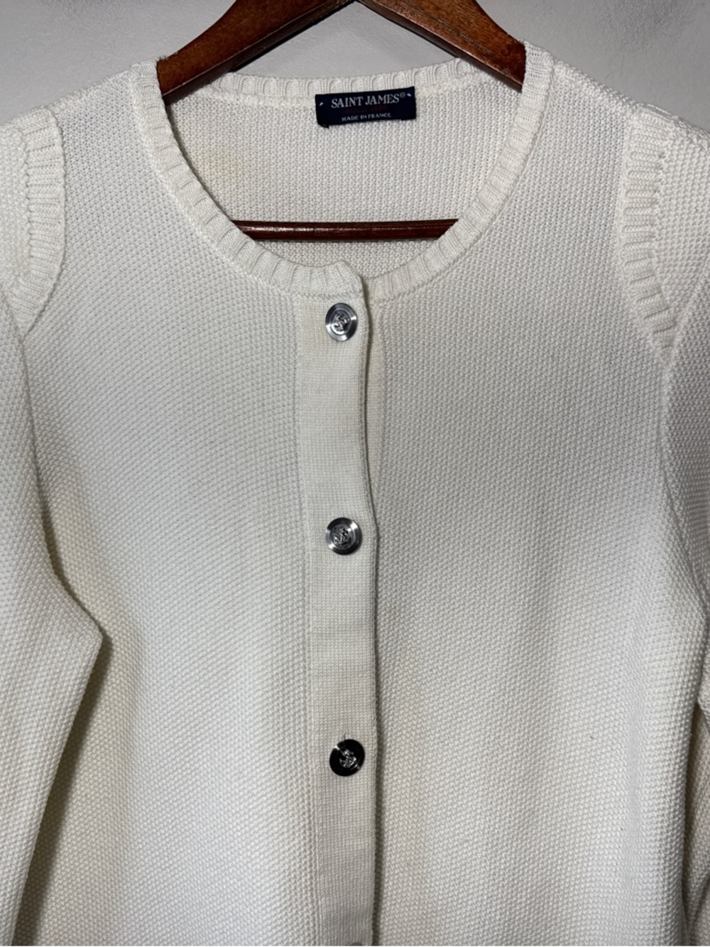 Saint James White Cotton Knit Cardigan Size 8 - Picture 2 of 11